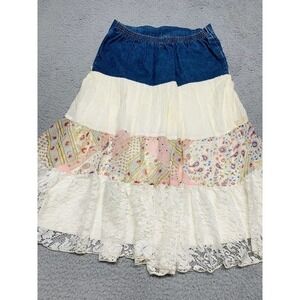 Amy Byer Boho Skirt Girls Size 16 Upper Demin Layered Lace Mix Ruffled Patchwork